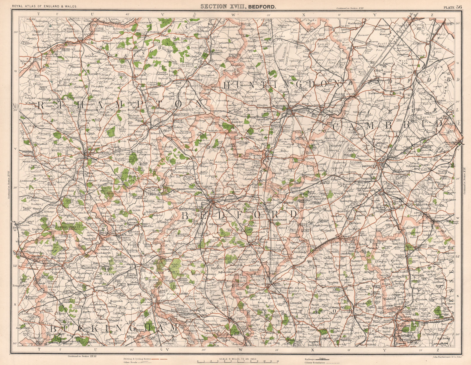 EASTERN ENGLAND. Bedfordshire Huntingdonshire Cambridge Northampton 1898 map